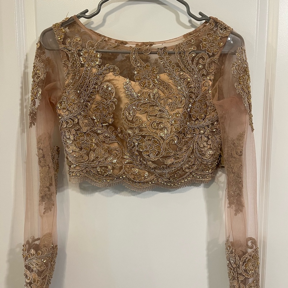 Embroidered Sheer Long Sleeve Sari/Saree Blouse